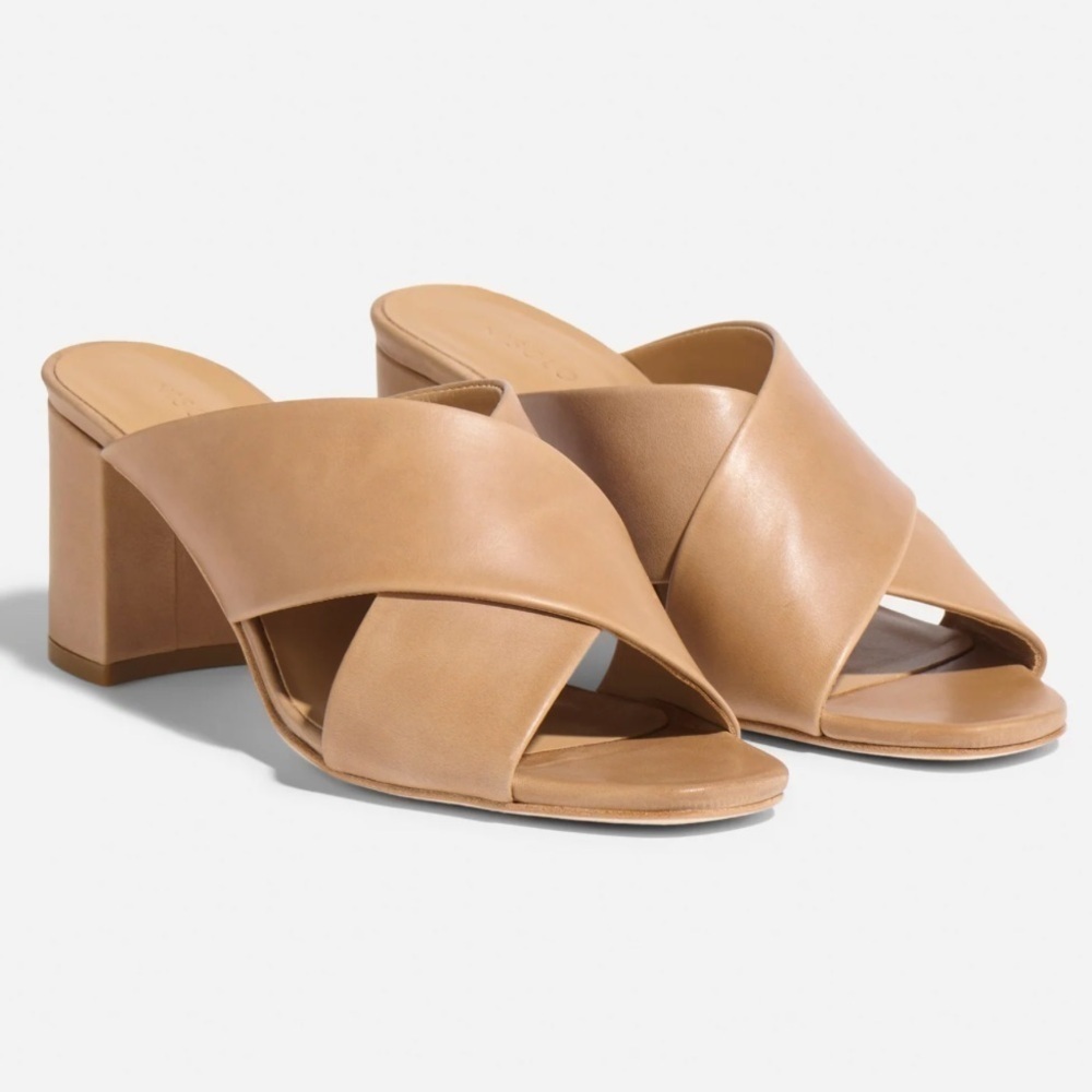 Nisolo Carina Almond Leather Cross Strap Mule Size 10